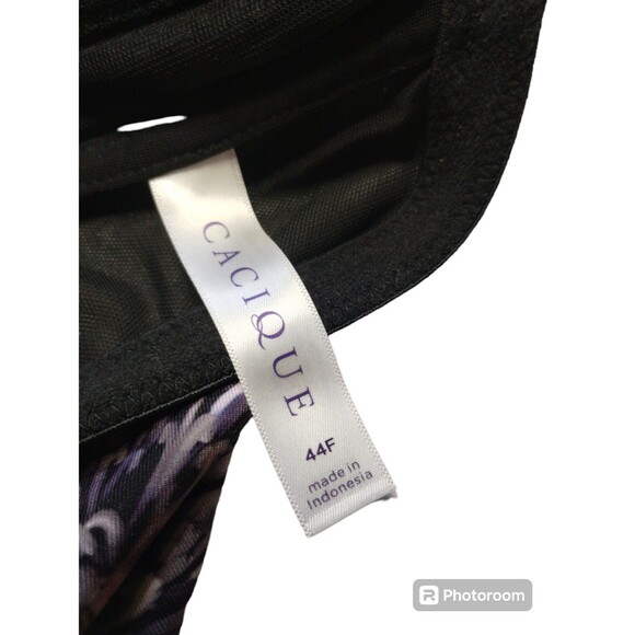 Cacique Bra 44F Racer Back Front Gold Bar Enclosure Black Floral Lace EUC - Picture 4 of 11